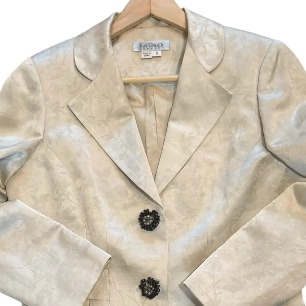 Kay Unger Linen Blend Snap Closure Jacquard Peplum Size 8 Jacket